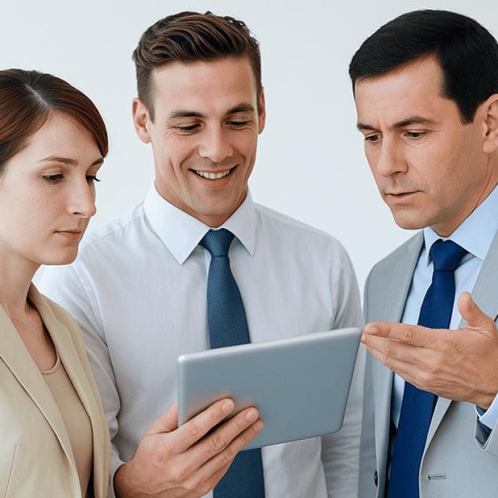 team looking at a tablet